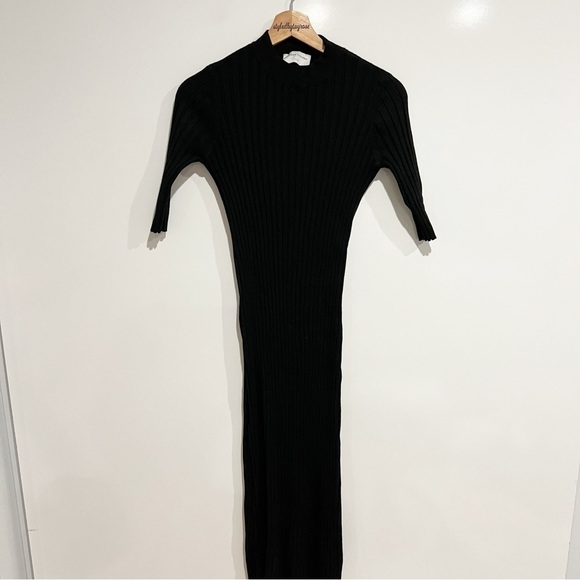 modern citizen black ribbed mockneck midi dress - Picture 1 of 8